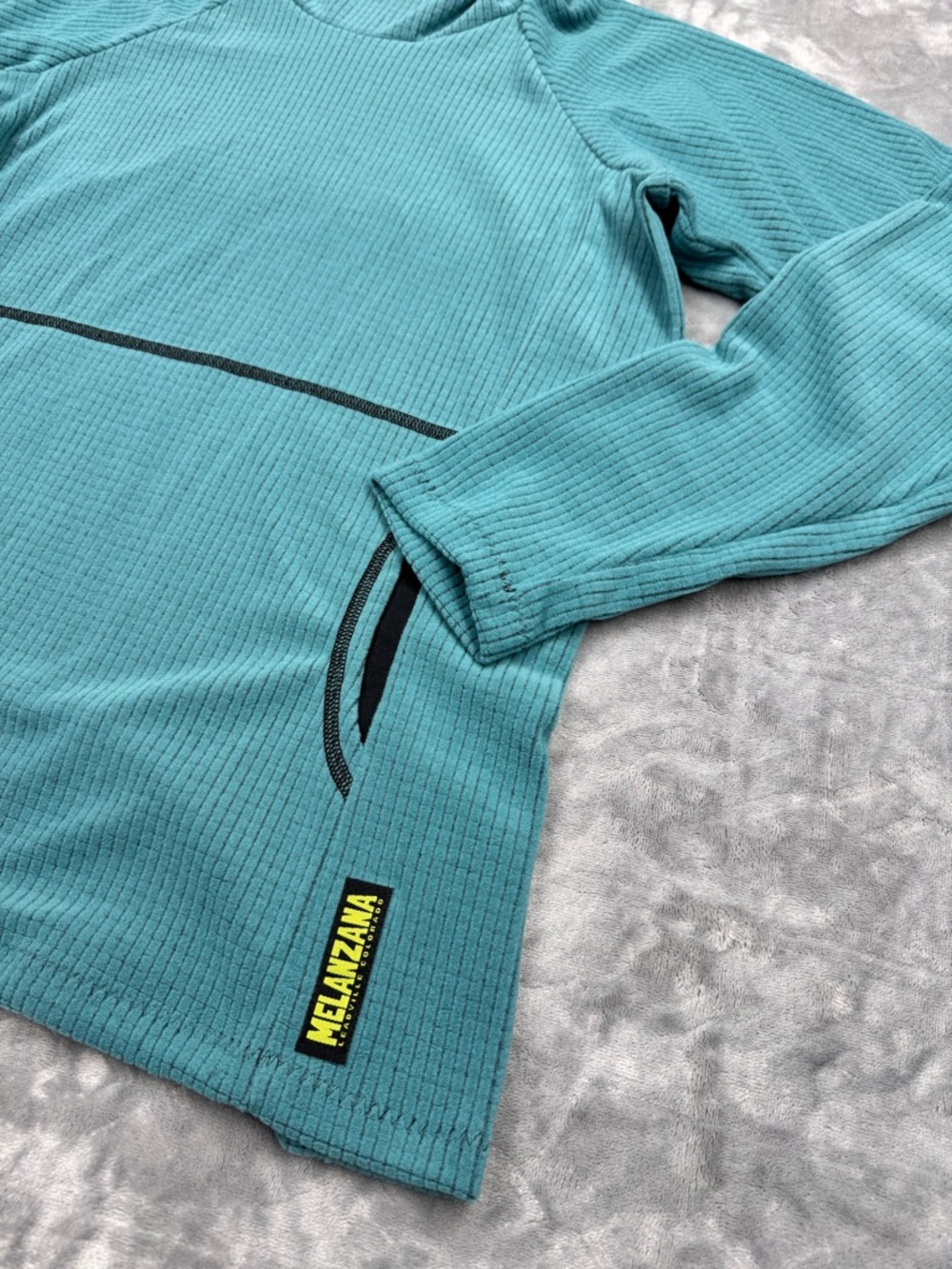 Melanzana Women's Micro Grid Teal Hoodie - Picture 2 of 10